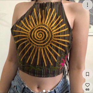 Women's Multicolor Handmade Sleeveless Backless Crop-top in blue or black (dm)